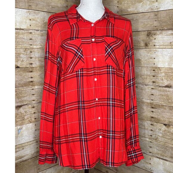A NEW DAY RED PLAID EVERYDAY CASUAL CLASSIC RAYON BUTTON FRONT SHIRT SZ. XL - Picture 1 of 3